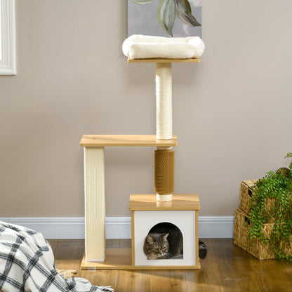 PawHut Cat Tree with Scratching Posts, Cat House, Cat Bed, Perches, 59.5 x 39.5 x 114 cm, Oak Tone