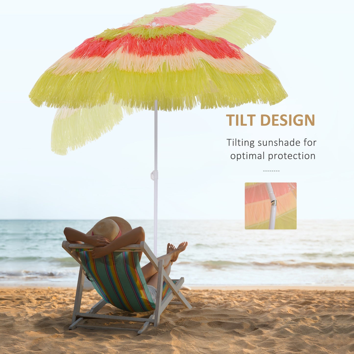 Outsunny 1.6m Patio Garden Hawaii Beach Sun Umbrella Sunshade Hawaiian Folding Tilting Crank Parasol (Multicolor)