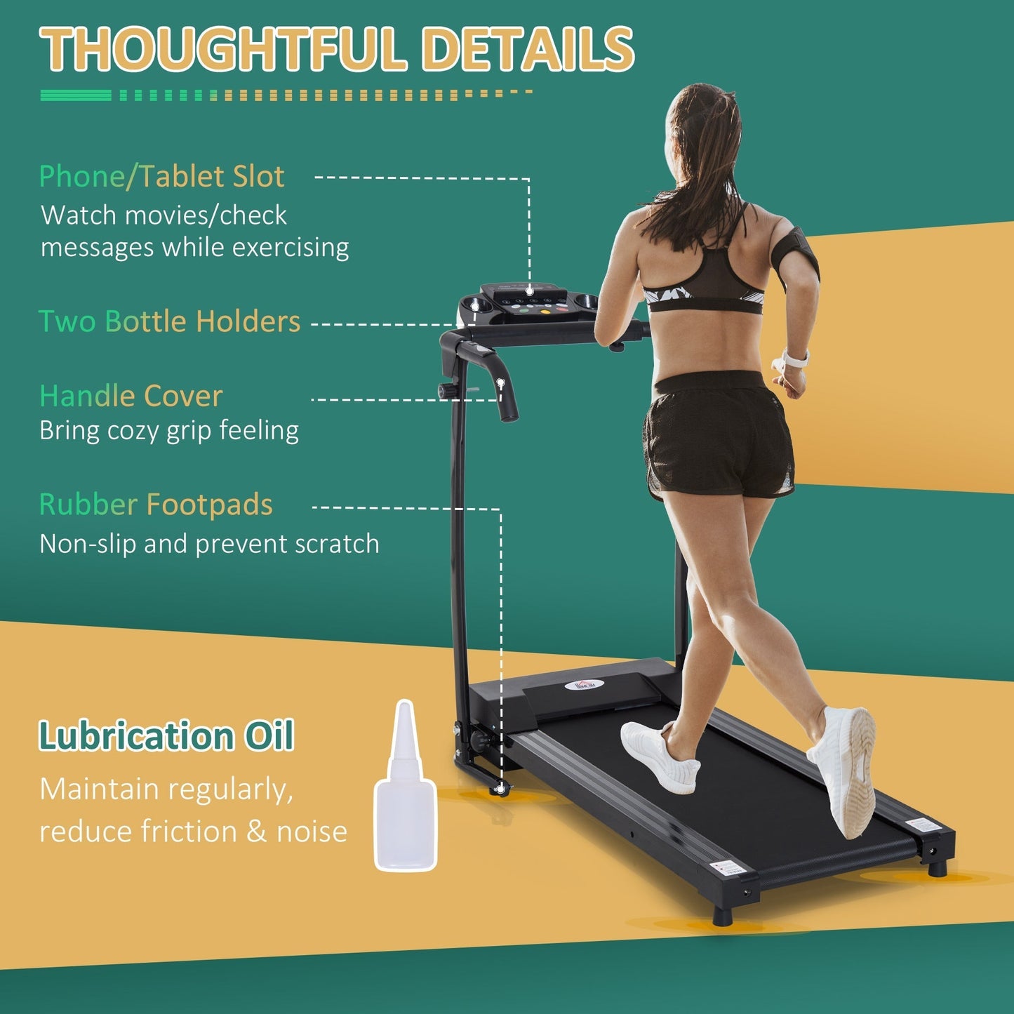 HOMCOM 1-10Km/h Folding Treadmill Machine Electric Motorised Running Machine Home Fitness Gym Indoor Use