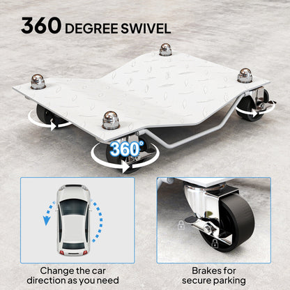 DURHAND Two-Piece Car Wheel Dolly with Swivel Casters, Non-Slip Metal Plates, 680kg Capacity, Grey