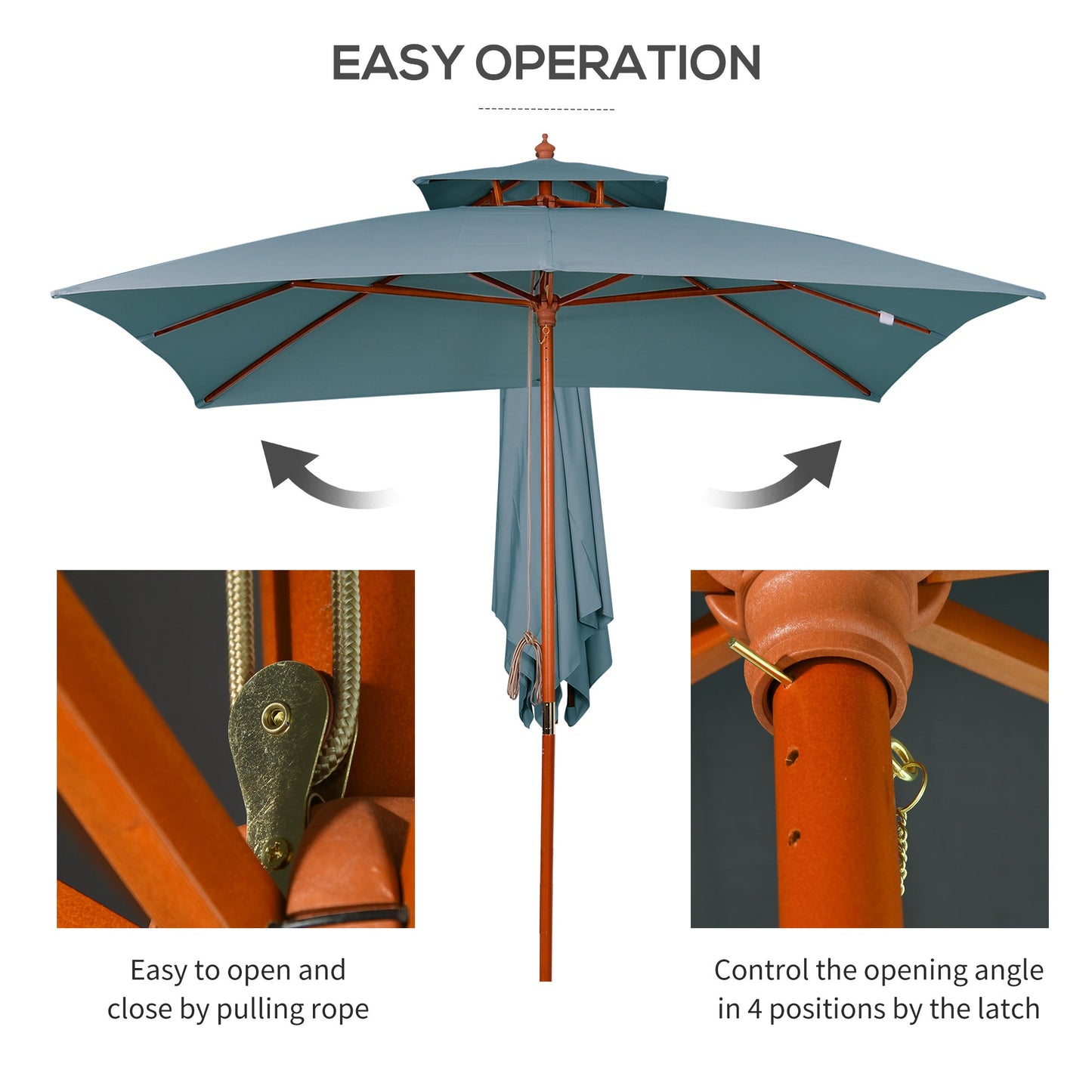 Outsunny 3 x 3 metre Patio Parasol Garden Umbrellas Sunshade Outdoor Wooden Parasol Canopy Double Tier, Dark Grey, BASE NOT INCLUDED