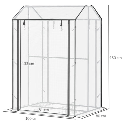 Outsunny Mini Greenhouse with 4 Wire Shelves Portable Garden Grow House Upgraded Tomato Greenhouse for Plants with Roll Up Door and Vents, 100 x 80 x 150cm, White