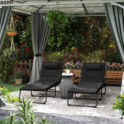 Outsunny Set of Two Reclining Sun Loungers - Black