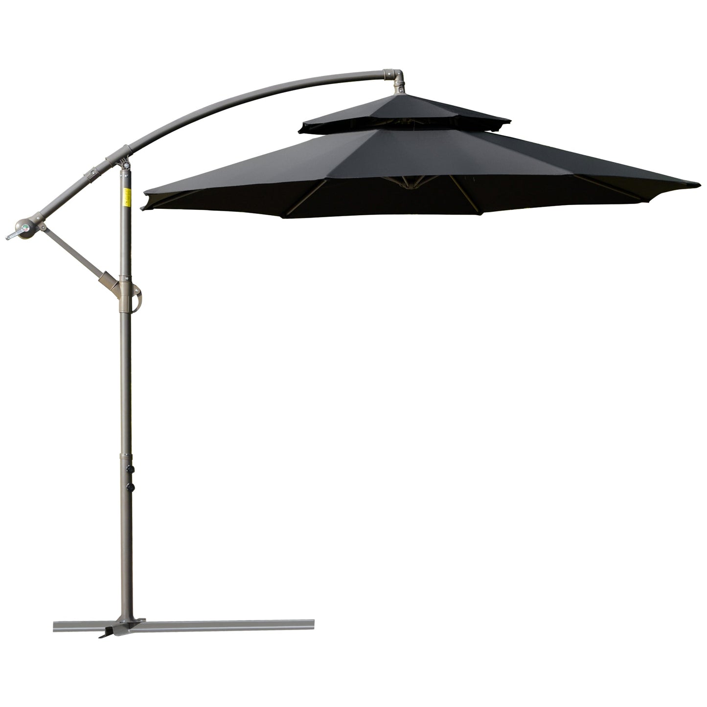 Outsunny 2,7 ​​m Banana Parasol Cantilever z korbką, dwupoziomowym baldachimem i podstawą krzyżową do użytku na zewnątrz, wiszący daszek przeciwsłoneczny, czarny