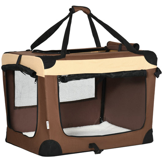 PawHut Pet Carrier، حقيبة كلب قابلة للطي للقطط مع وسادة، للكلاب والقطط الصغيرة، 50 × 70 × 51 سم، بني