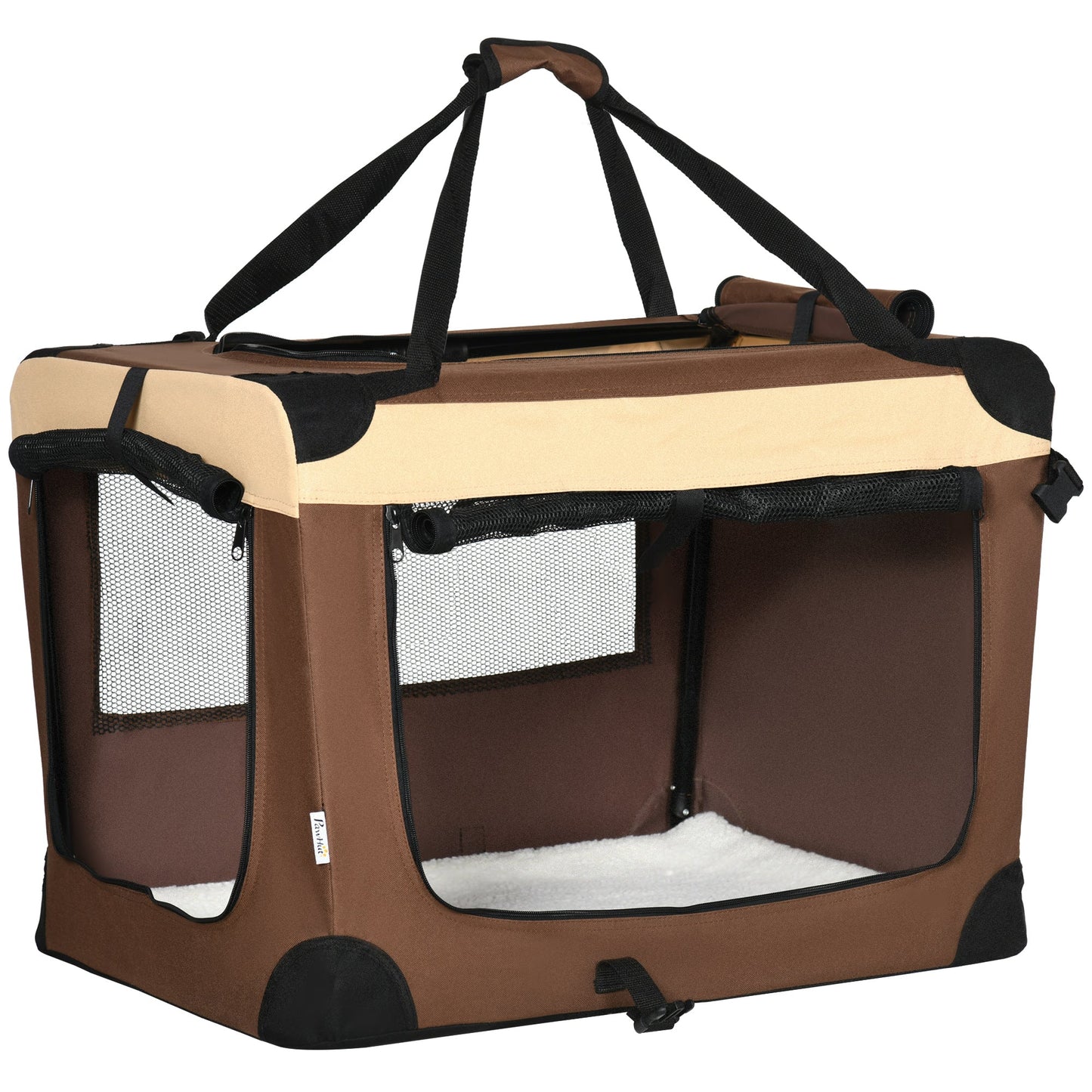 PawHut 70cm Foldable Pet Carrier, with Cushion, for Small Dogs and Cats - Brown