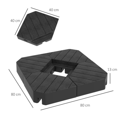 Outsunny Umbrella Weights for Cantilever Parasols, Set of 4 Heavy Duty Parasol Base Stand Weights, 80kg Sand or 60kg Water Filled, Black