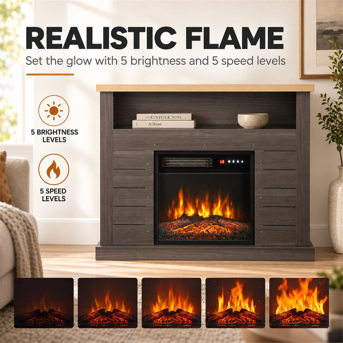 HOMCOM Electric Fireplace Suite, 1800W Electric Fire and Surround with LED Flame, Remote, Thermostat Overheat Protection