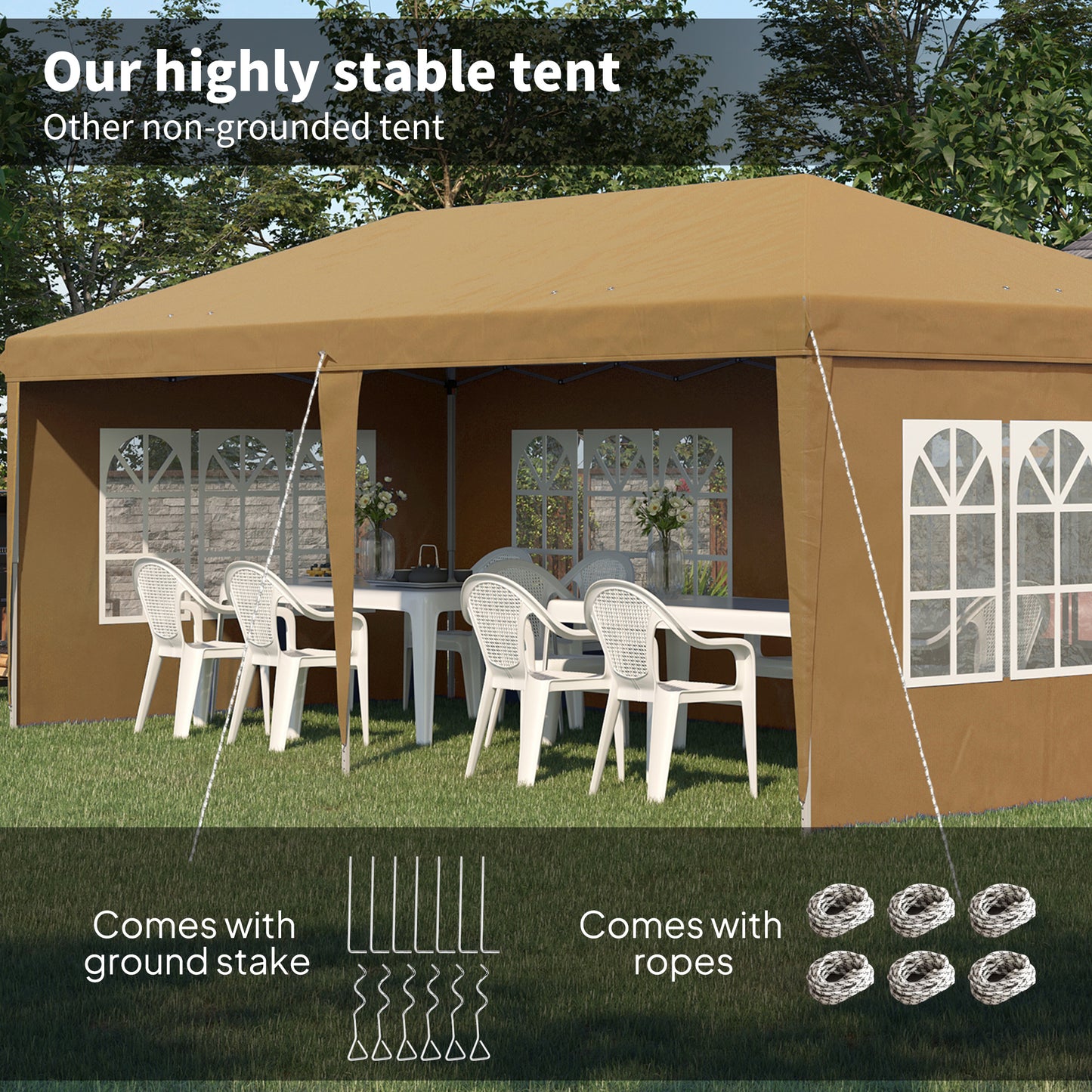Altana Outsunny 3 x 6m Pop-Up, ze ścianami demontowalnymi - Khaki