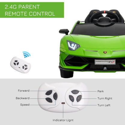 Battery-powered Kids Electric Ride On Car Lamborghini Aventador Sports Racing Car Toy with Parental Remote Control Music Green 12V