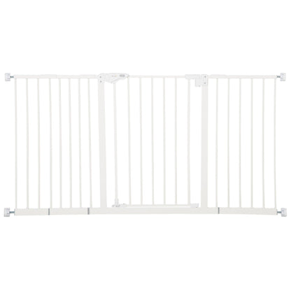 PawHut Dog Gate Stair Gate Pressure Fit Pets Barrier Auto Close for Doorway Hallway, 74-148cm Wide Adjustable, White