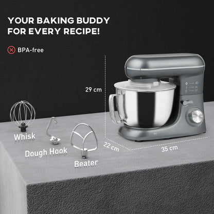 HOMCOM 1300W Kitchen Stand Mixer, with Accessories - Silver