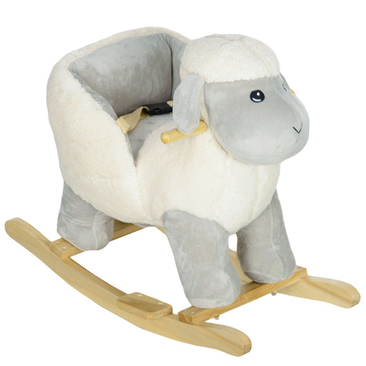 AIYAPLAY Rocking Horse, Ride on Lamb with Safety Belt, Sound, for Ages 1-3 Years, Grey