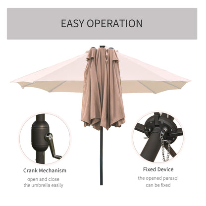 Outsunny Garden Parasol 4,4 m Dwustronny parasol słoneczny Patio Parasol LED Solar Lights Khaki
