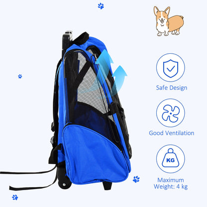 حقيبة ظهر للسفر من PawHut Pet Carrier حقيبة حمل للقطط والجرو والكلب مع عربة، عجلة عربة أطفال محمولة بمقبض تلسكوبي، مقاس 42 × 25 × 55 سم، باللون الأزرق