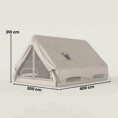 Outsunny Inflatable Camping Tent, 4 Season Hot Tent 10000mm Waterproof with Chimney Opening, Sky Light and Air Pump, Khaki