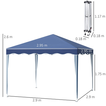 Outsunny 3x3(m) Pop Up Gazebo Canopy, Foldable Tent with Carry Bag, Adjustable Height, Wave Edge, Garden Outdoor Party Tent, Blue