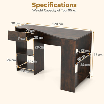 L-Shaped Computer Desk with Storage and Open Shelves for Living Room Bedroom-Rustic Brown