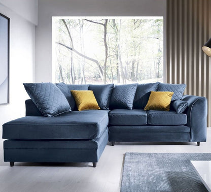 Bethan Velvet Corner Sofa - Left Arm Dark Blue