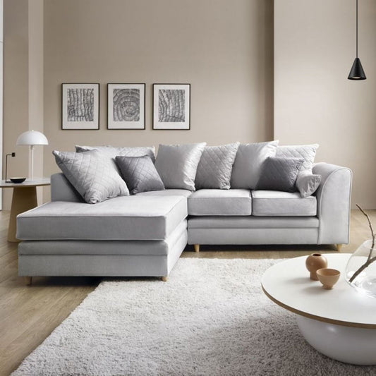 Bethan Velvet Corner Sofa - Left Arm Light Grey