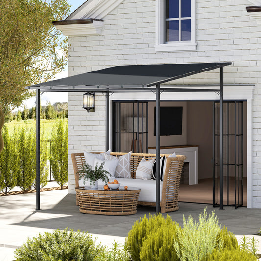 Outsunny 2,4 x 2,4 m Pergola ścienna z powłoką PA i metalową ramą, UPF30+, altana ogrodowa, wiatroodporna zewnętrzna osłona przeciwsłoneczna do ogrodu, tarasu, ciemnoszara