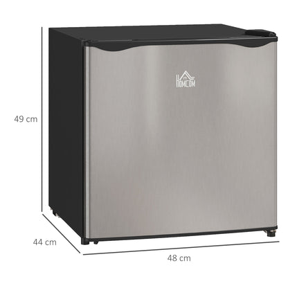 HOMCOM 46 Litre Table Top Mini Fridge, Small Fridge with Ice Box, Reversible Door, Adjustable Temperature and Legs for Bedrooms, Home Office, Silver Tone