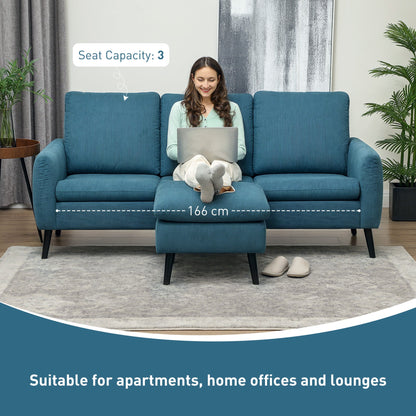 HOMCOM 3 Seater Sofa with Ottoman, 196cm Corduroy L-shaped Sofa Couch with Scatter Back, Reversible Chaise Lounge for Living Room, Home Office, Small Spaces, Blue