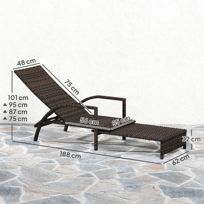 Leżanka Outsunny Reclining Rattan z rozkładanym podnóżkiem - brązowa