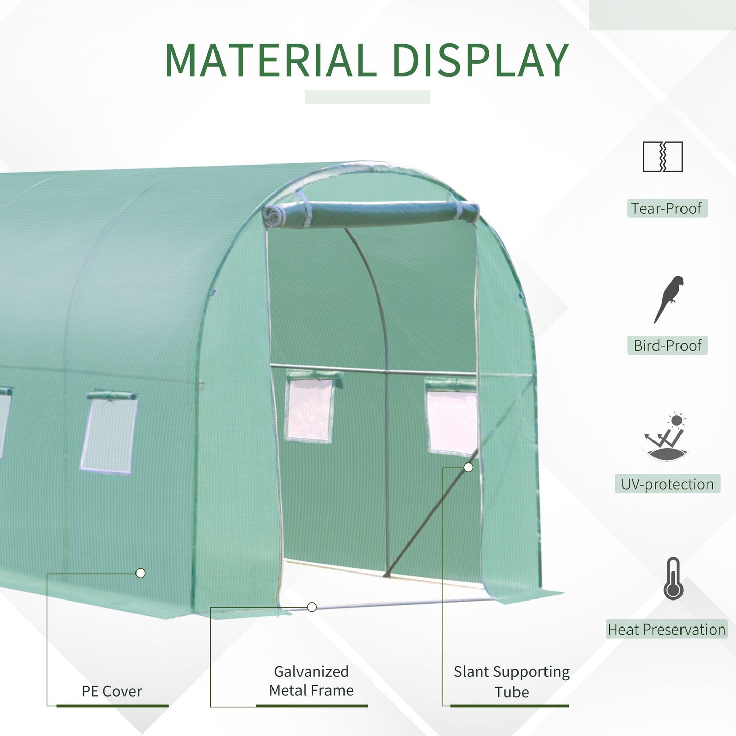 Outsunny Walk في دفيئة حديقة خارجية من Polytunnel مزودة بنوافذ وأبواب (3 × 2 متر)