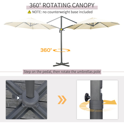 Outsunny 3 x 3(m) Parasol wysięgnikowy z podstawą krzyżową, parasol ogrodowy z obrotem 360√Ç¬∞, korbą i pochyleniem do użytku na zewnątrz, na patio, kremowo-biały