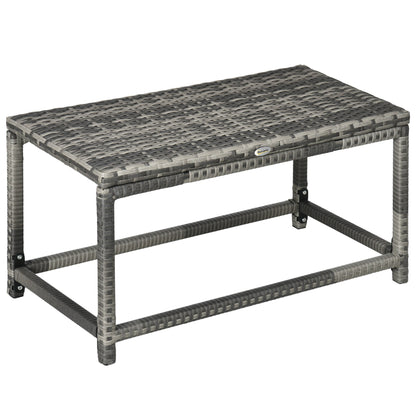 Outsunny Outdoor Coffee Table, Garden PE Rattan Side Table with Plastic Board Under the Full Woven Table Top and X-Shape Support for Patio Mixed Grey