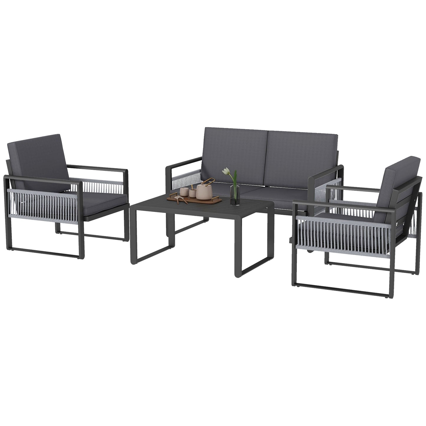 Outsunny Four-Piece Aluminium Garden Dining Set, with Cushions