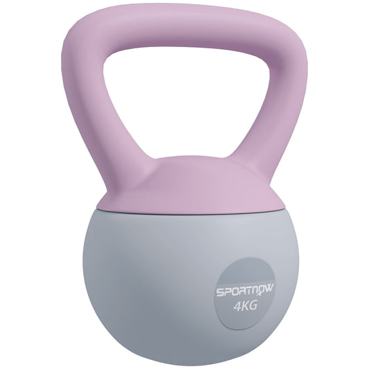 SPORTNOW 4KG Soft Kettlebell, Kettle Bell with Non-Slip Handle for Home Gym, Weight Lifting, Strength Training, Purple/Grey