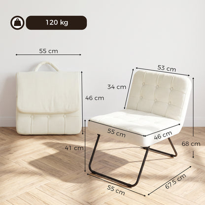 HOMCOM Modern Accent Chair, Foldable Chenille Upholstered Lounge Chair with Backrest, Wide Seat, Cream