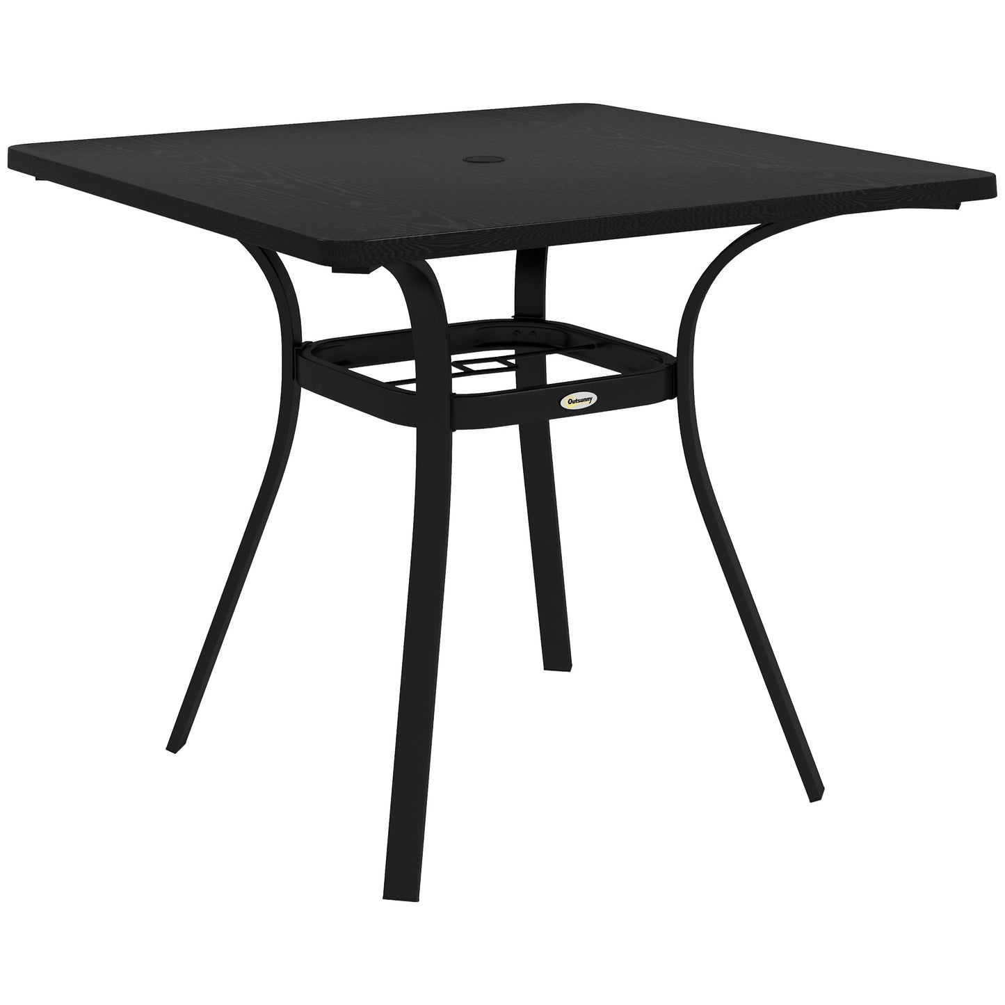 Stół ogrodowy Outsunny Four-Seater Steel, z otworem na parasol 40 mm - czarny