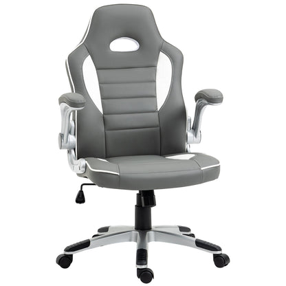 Vinsetto Computer Gaming Chair, Office Desk Swivel Chair, PU Leather Racing Chair with 90  Flip-up Armrest, Adjustable Height and Rolling Wheels, Grey