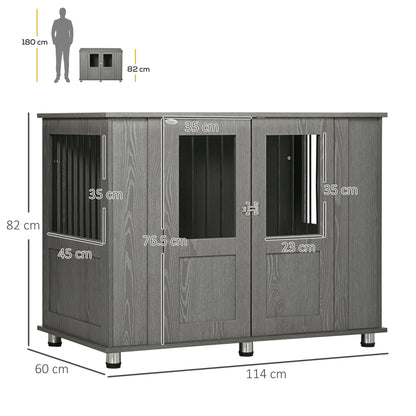 PawHut Dog Crate Table dla średnich i dużych psów z magnetycznymi drzwiczkami do użytku wewnątrz pomieszczeń, 114 x 60 x 82 cm, szary