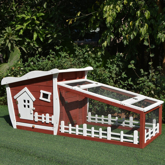 PawHut Rabbits Outdoor Fir Wood Guinea Pigs Hutches w/ Ramp Wine-Brown