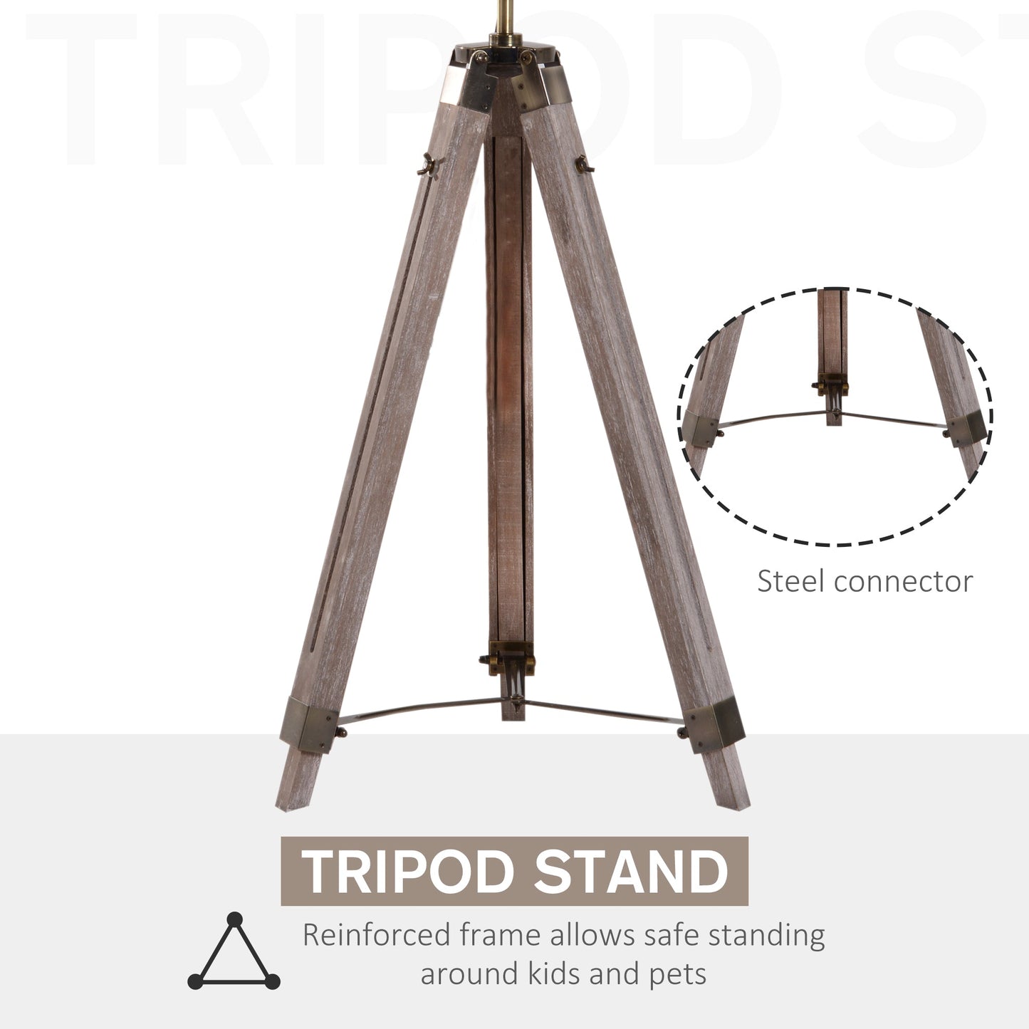 Vintage Tripod Floor Lamp Retro Style Industrial Photography Light Spotlight Antique Searchlight Wooden Base