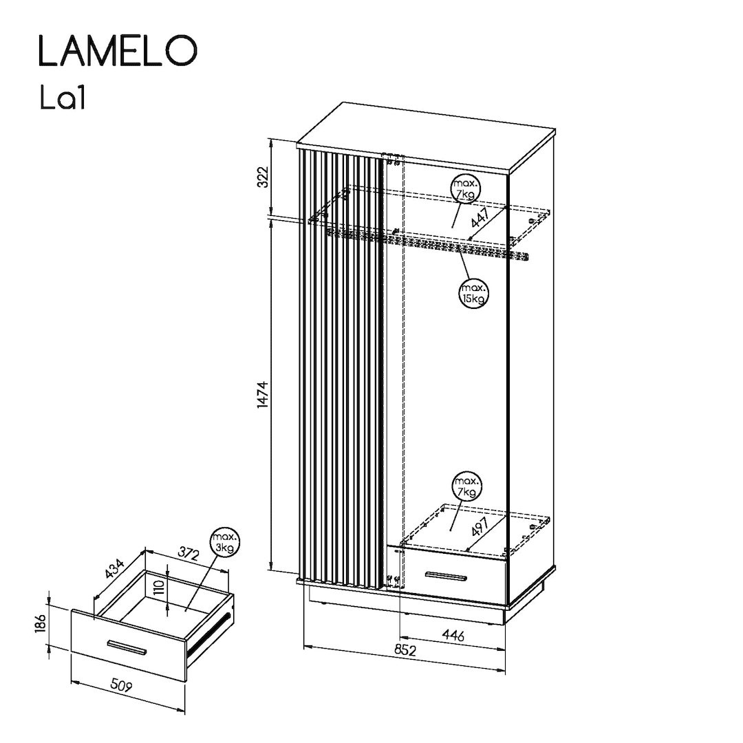 Lamelo LA1 Hinged Wardrobe 90cm