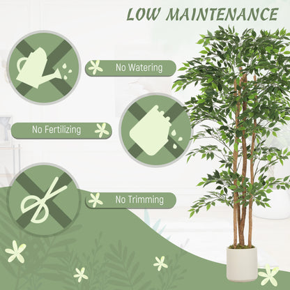 HOMCOM 180cm Artificial Ficus Tree, Fake Potted Tree with Solid Wood Trunk and Pot for Indoor, Green