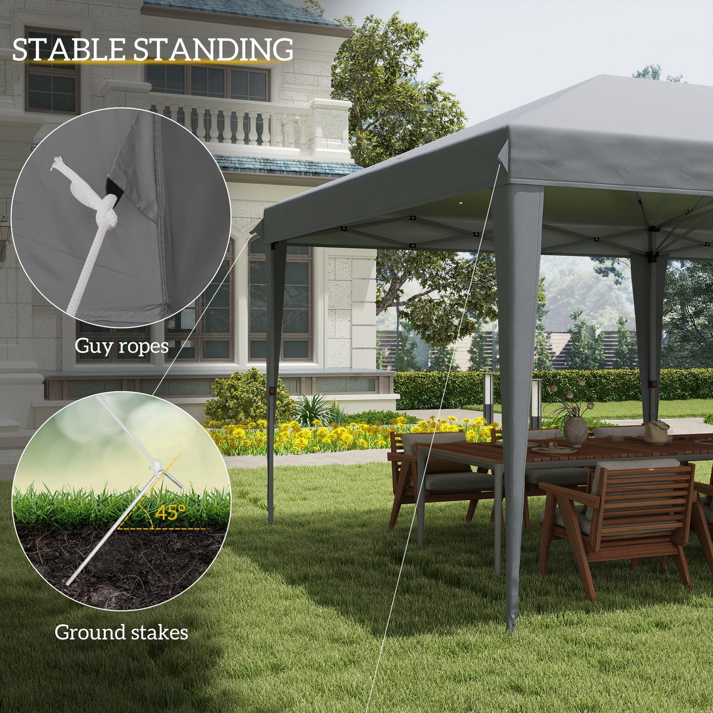 Outsunny Pop Up Gazebo 3 x 6m, składany namiot z baldachimem, regulowana wysokość markizy ślubnej z torbą transportową, szary