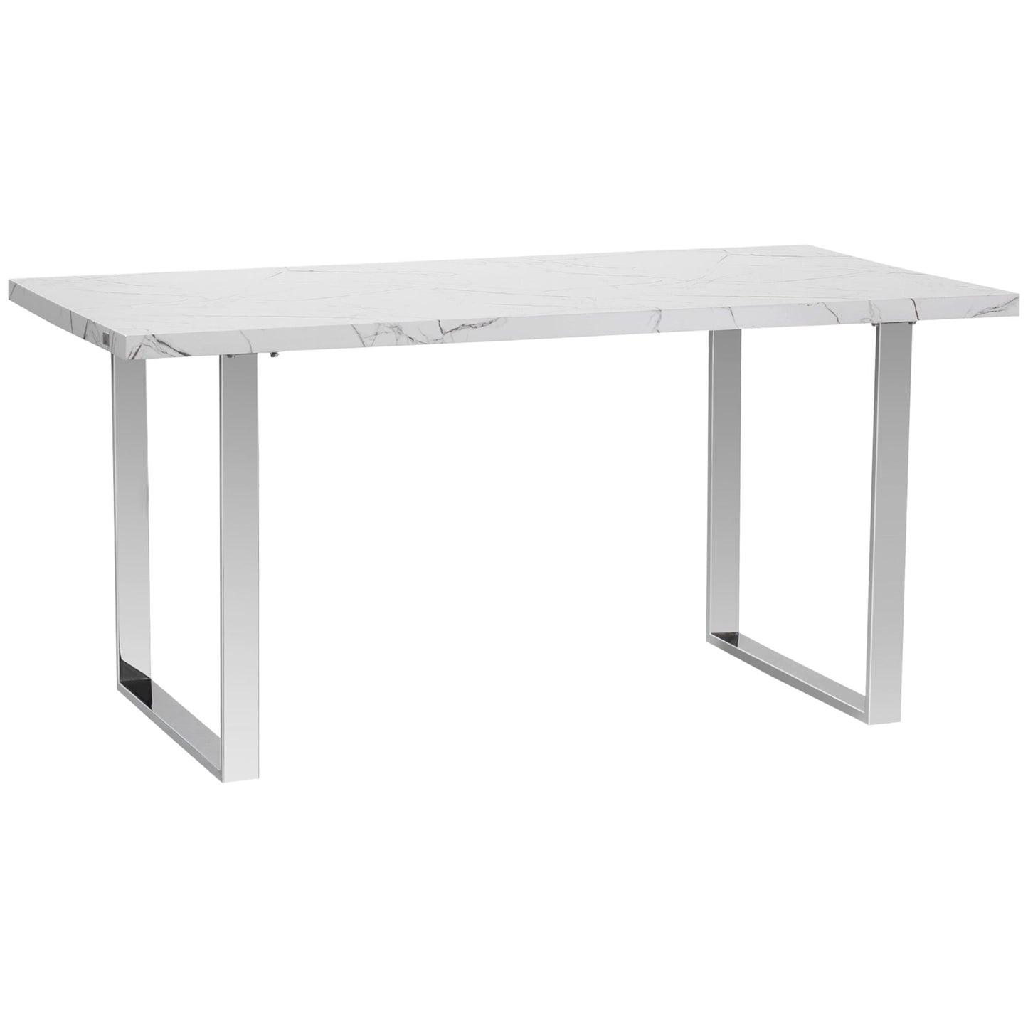 HOMCOM Modern Dining Room Table Rectangular Kitchen Table for 6-8 People with Marble Effect Tabletop Steel Legs 160 cm White