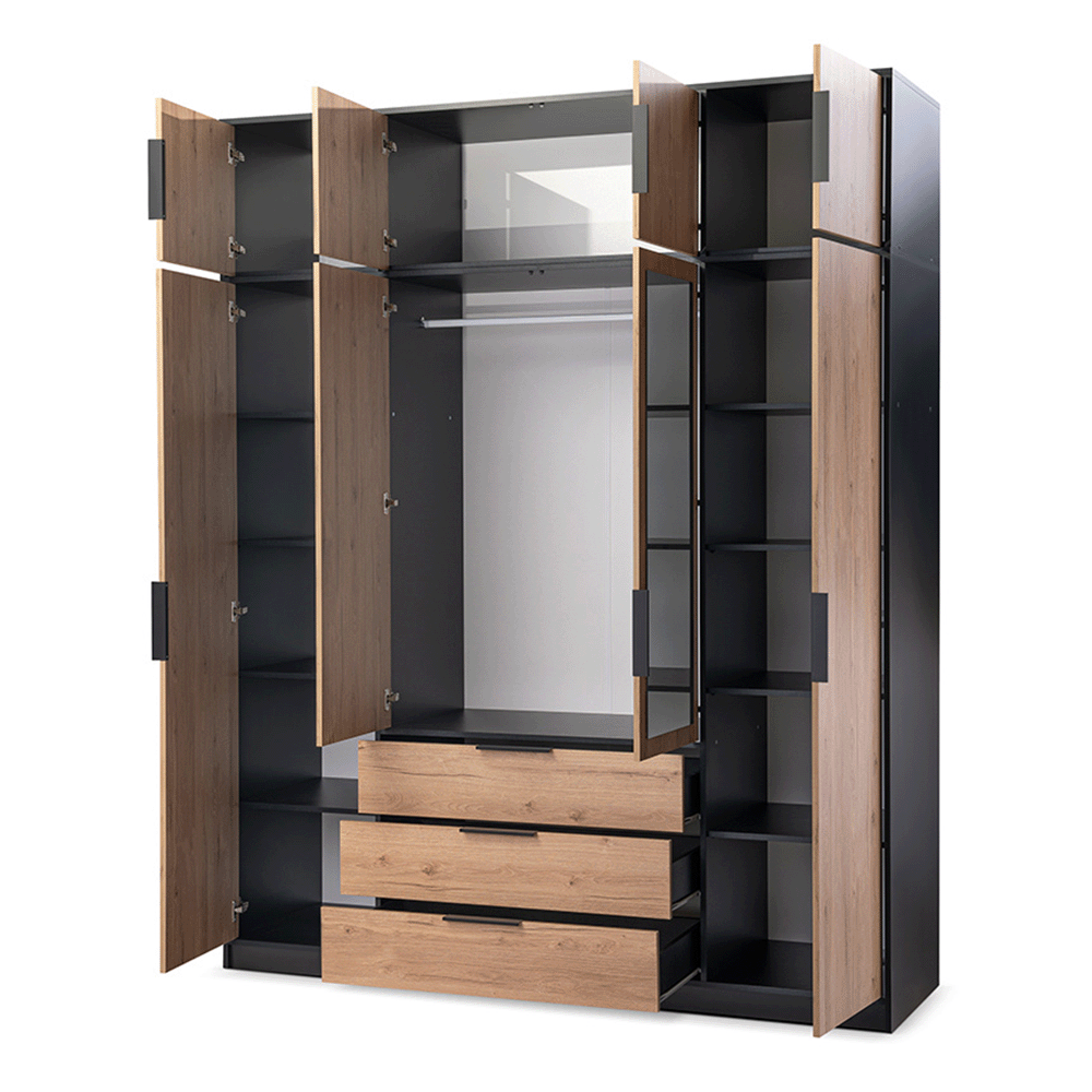 Oak Viking Mirrored Hinged Door Wardrobe 196cm – YORK D4