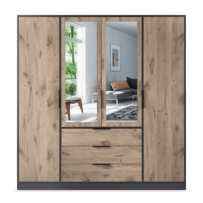 Oak Viking Mirrored Hinged Door Wardrobe 196cm – YORK D4