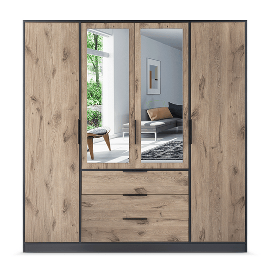Oak Viking Mirrored Hinged Door Wardrobe 196cm – YORK D4