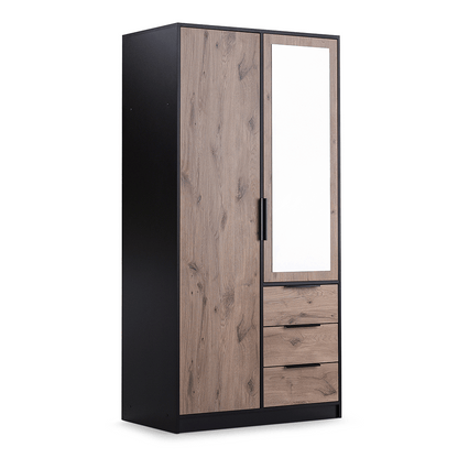 Oak Viking Mirrored Hinged Door Wardrobe 100cm – YORK D2