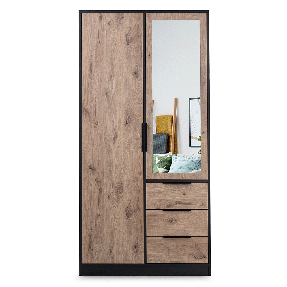 Oak Viking Mirrored Hinged Door Wardrobe 100cm – YORK D2