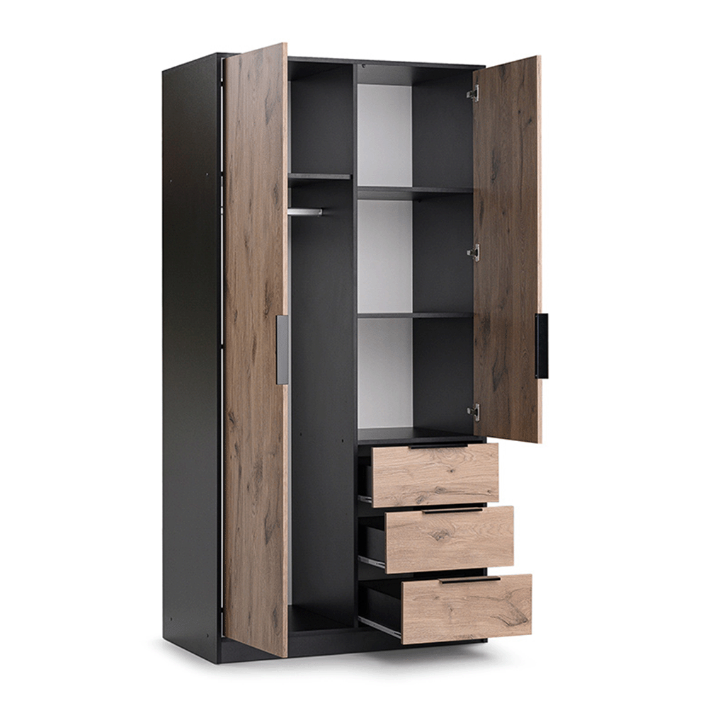Oak Viking Mirrored Hinged Door Wardrobe 100cm – YORK D2