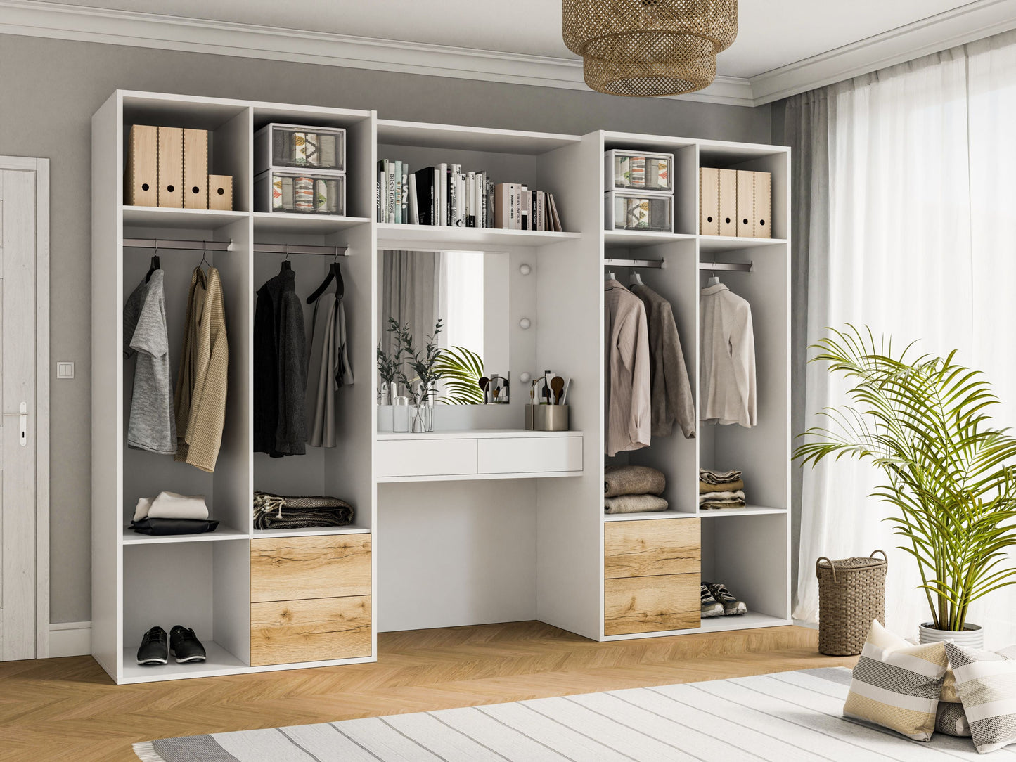 Wardrobe HARVEY 300 White / Natural Grand Oak + Dressing Table